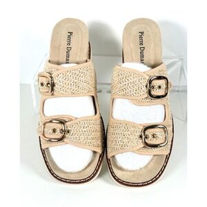 Pierre Dumas Expand 2 Gold Combo Wedge Slide Sandals New Sz 9 M